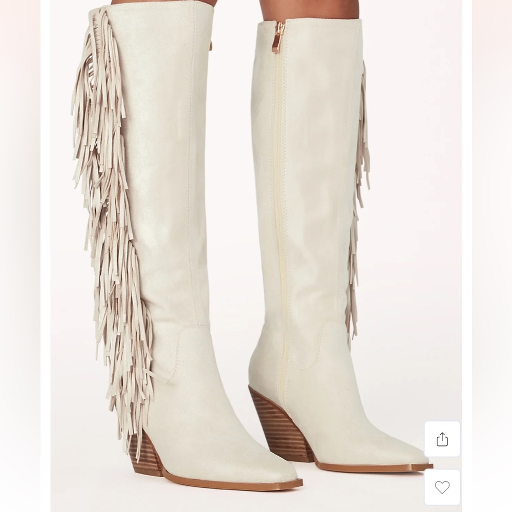Show me your mumu Fringe Knee-High Boots in Cream